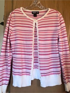 Style & Co. Pink and White Striped Patterned Cardigan